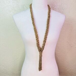 ANNA & AVA GOLD BRAIDED BEADS LONG TASSEL Y CHAIN NECKLACE 43” TOTAL LENGTH